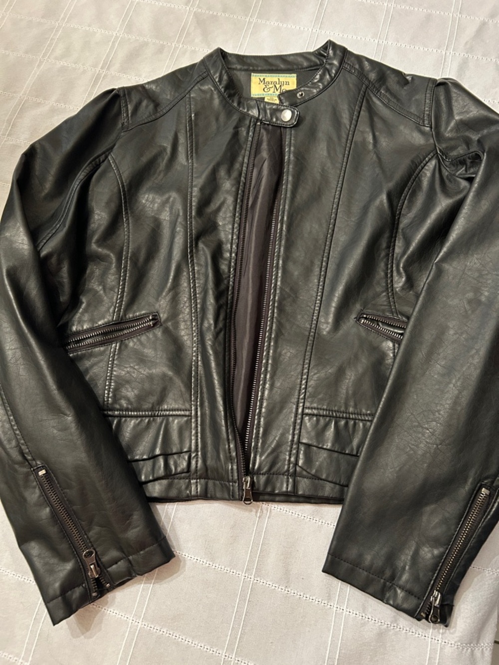 Maralyn & Me Black Faux Leather Bomber Jacket